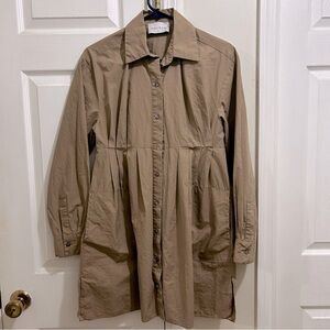 Hausen Women's Cotton Shirt Dress in Light Brown, Size Medium *Missing 1 Button